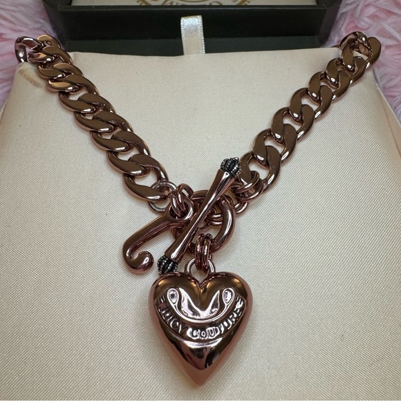 ✨RARE✨ Juicy Couture Rose Gold Puffed Heart Necklace with Original Box 💖 - Picture 6 of 10